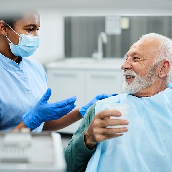 talking to dentist after getting dentures in Bakersfield