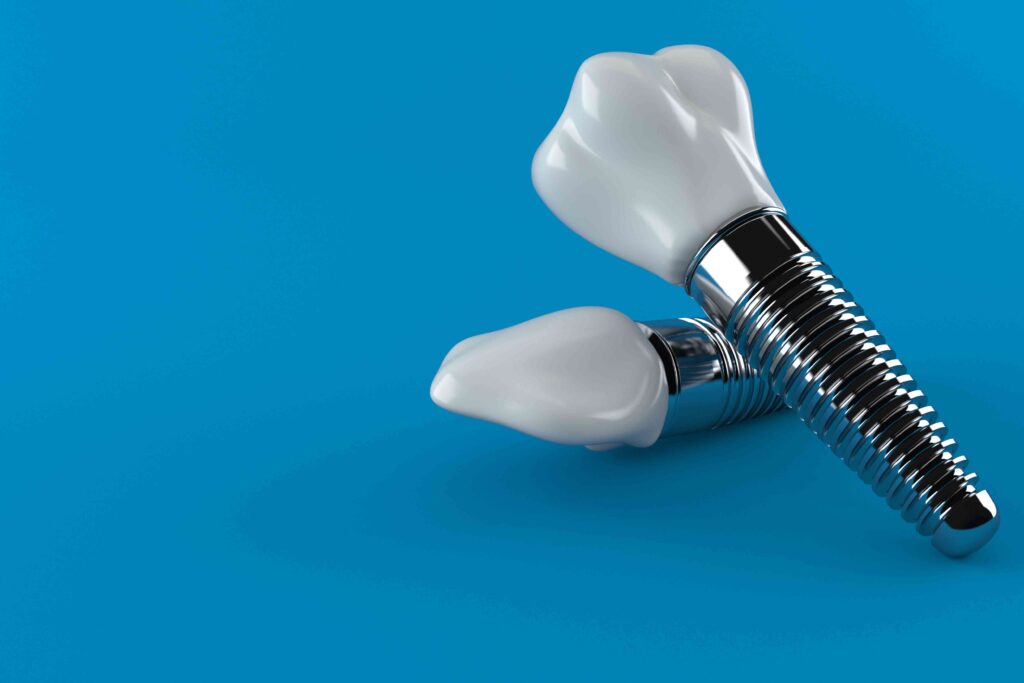 Dental implant with a blue background